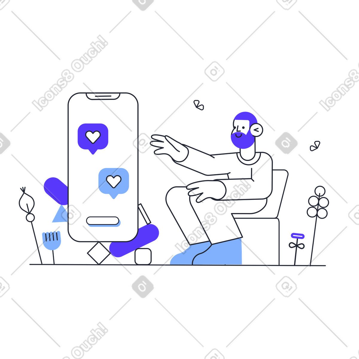 Pablita スタイルの 携帯電話を使って愛のメッセージを送る男性 のイラストをPNG、SVG形式でダウンロード