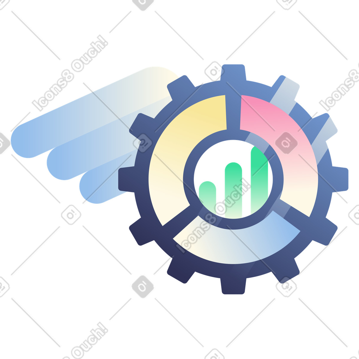 Spinning flywheel diagram with chart, Process optimization and efficiency illustration in PNG, SVG