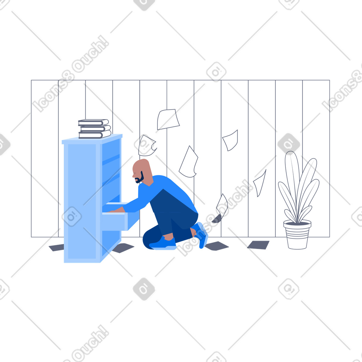 Searching in file cabinet with books, Document management and archiving illustration Urban style download PNG, SVG