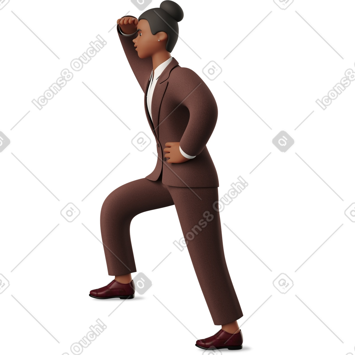 Side view of black businesswoman looking into the distance-Illustration im 3D Business-Stil als Download in PNG, SVG
