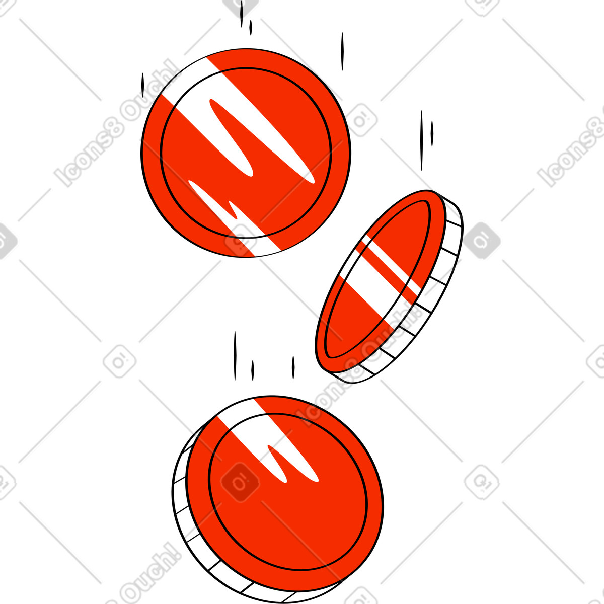 Ilustración Tres monedas cayendo en estilo Looney a descargar en PNG y SVG
