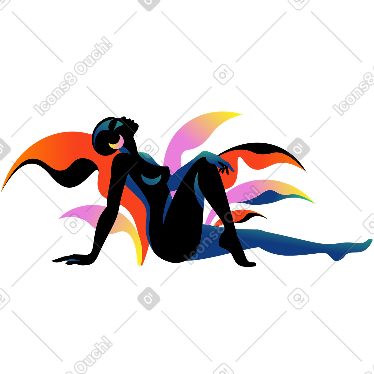Donna africana seduta e alzando lo sguardo illustrazione in stile Amani scarica in PNG, SVG