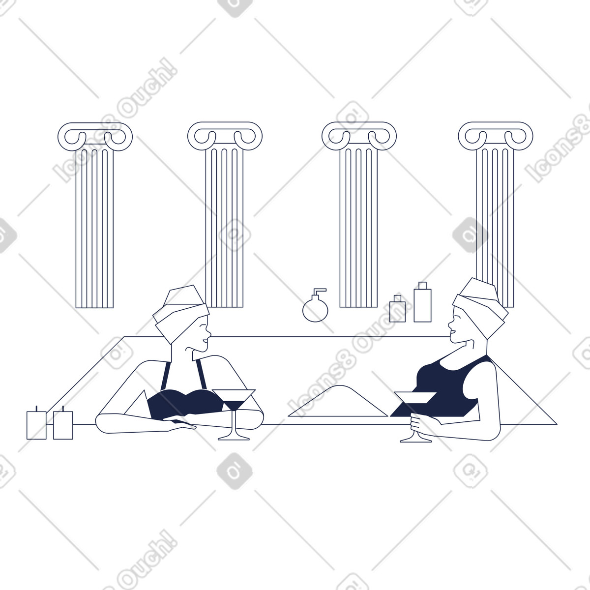 Enjoying drinks in spa pool, Resort leisure or poolside gathering illustration Urban Line style download PNG, SVG