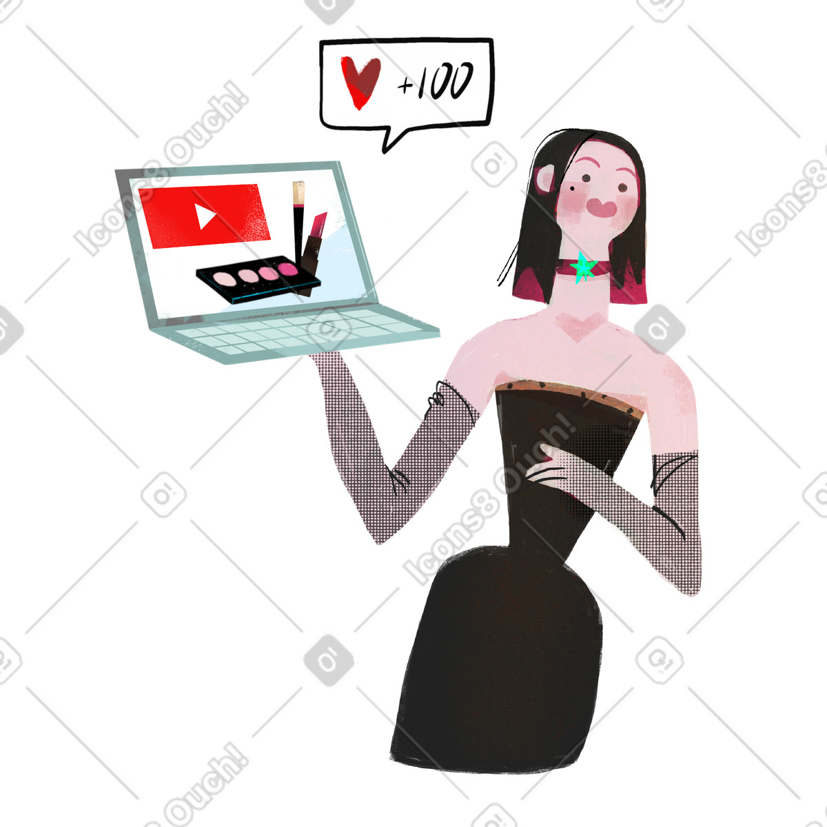 Blogger di moda femminile che guarda un video illustrazione in stile Fabulous scarica in PNG, SVG