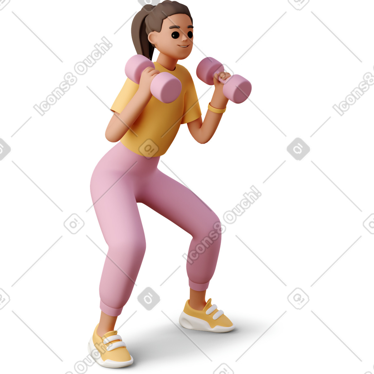 3D Casual life 스타일의 Woman does sports with dumbbells 일러스트레이션 PNG, SVG 다운로드