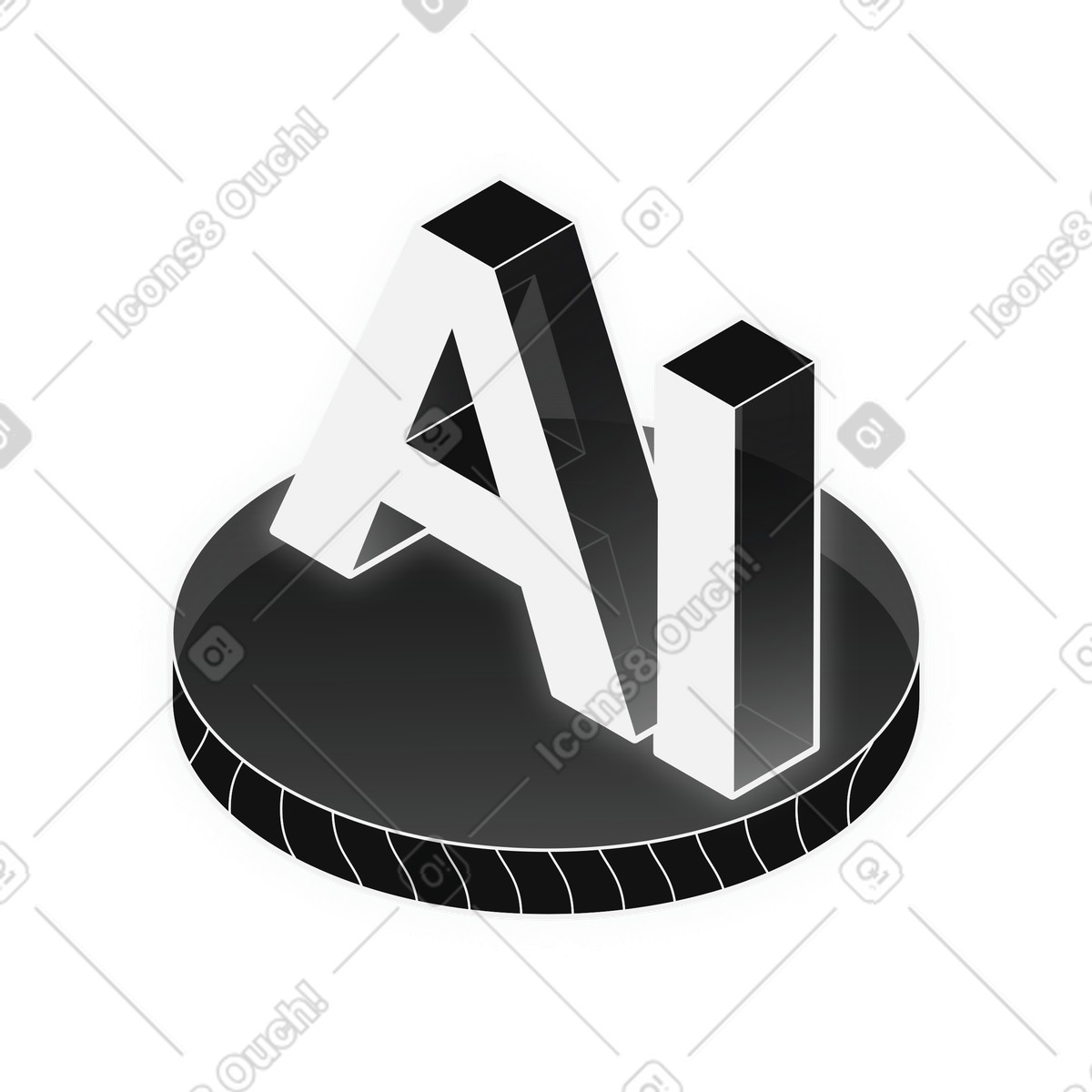 Artificial intelligence icon with AI lettering on platform illustration in Inverse style download in PNG, SVG
