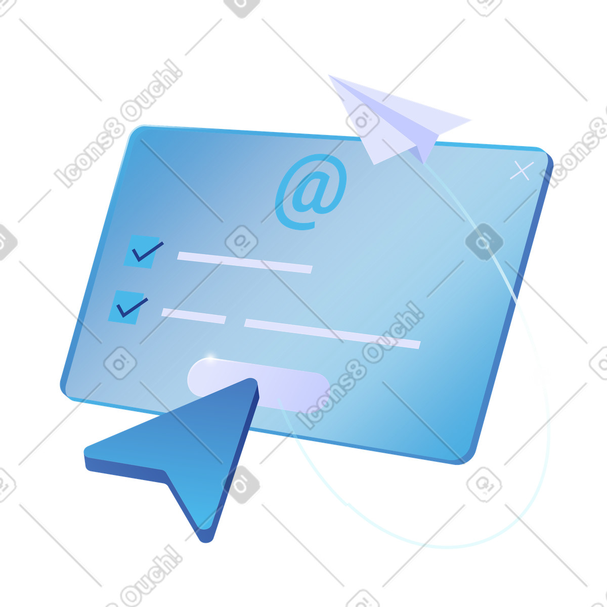 Modulo email con aeroplanino di carta, iscrizione e invio newsletter, campagna di email marketing illustration in PNG, SVG