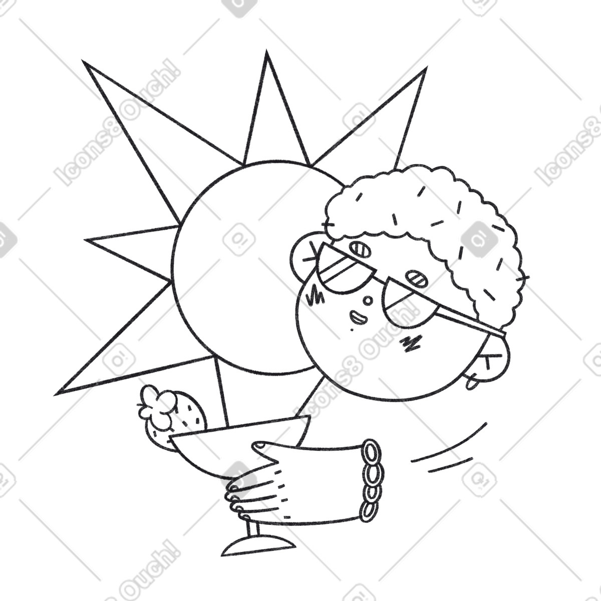 Traveler chilling with beverage illustration chill clipart image under sun rays PNG