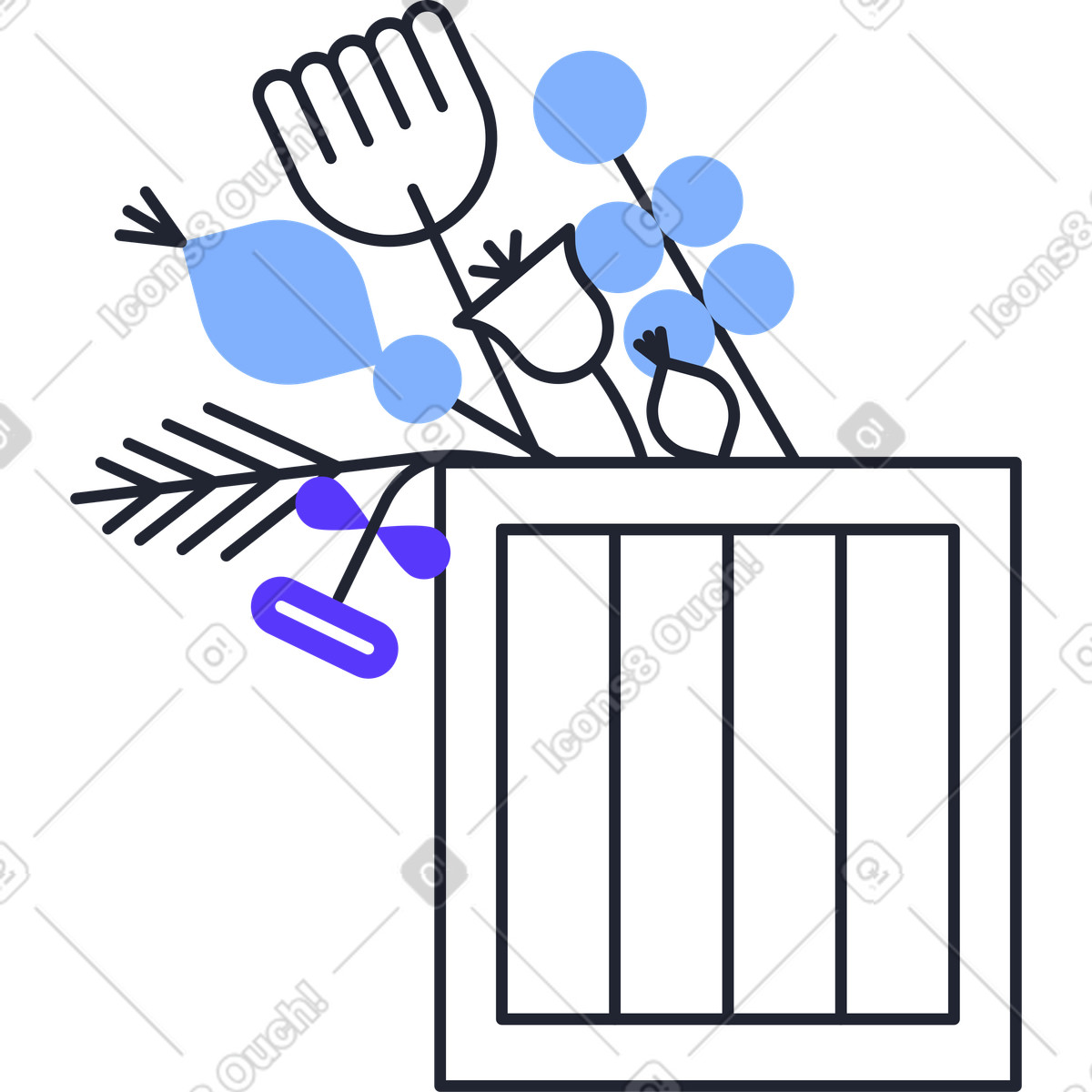 Ilustração animada de Caixa com flores em no estilo Pablita para baixar em GIF, Lottie (JSON), AE