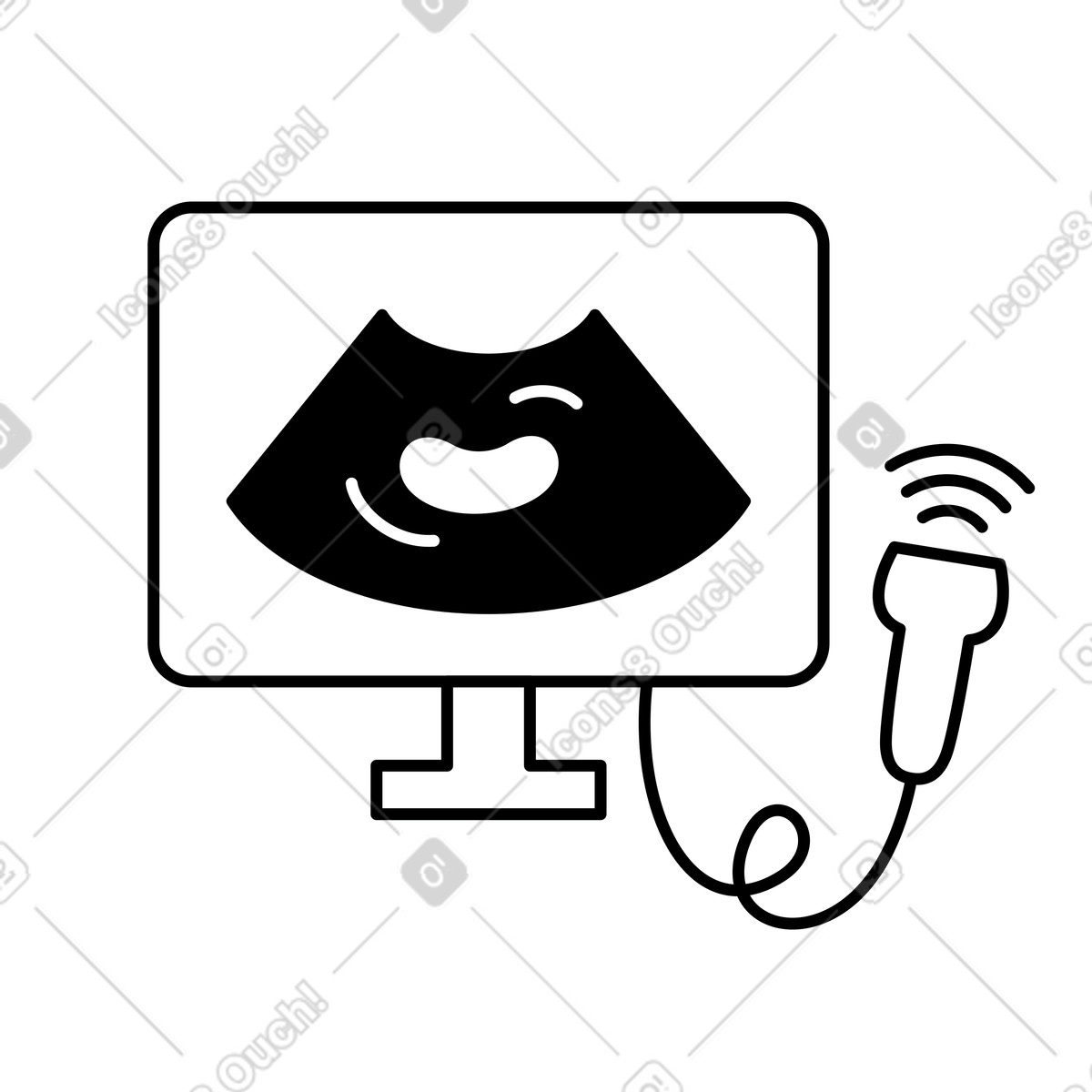 Ilustração de Ultrasound monitor displaying fetus image with connected transducer probe device em no estilo Notion Line Art para baixar em PNG, SVG