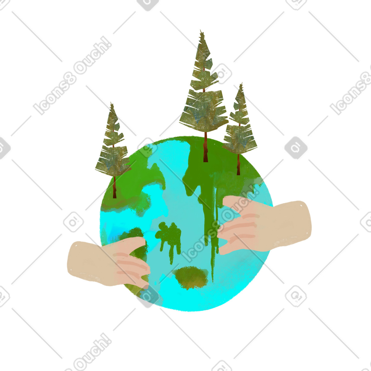 Fabulous 스타일의 Hands protecting Earth with trees, Environmental conservation and sustainability 일러스트레이션 PNG, SVG 다운로드