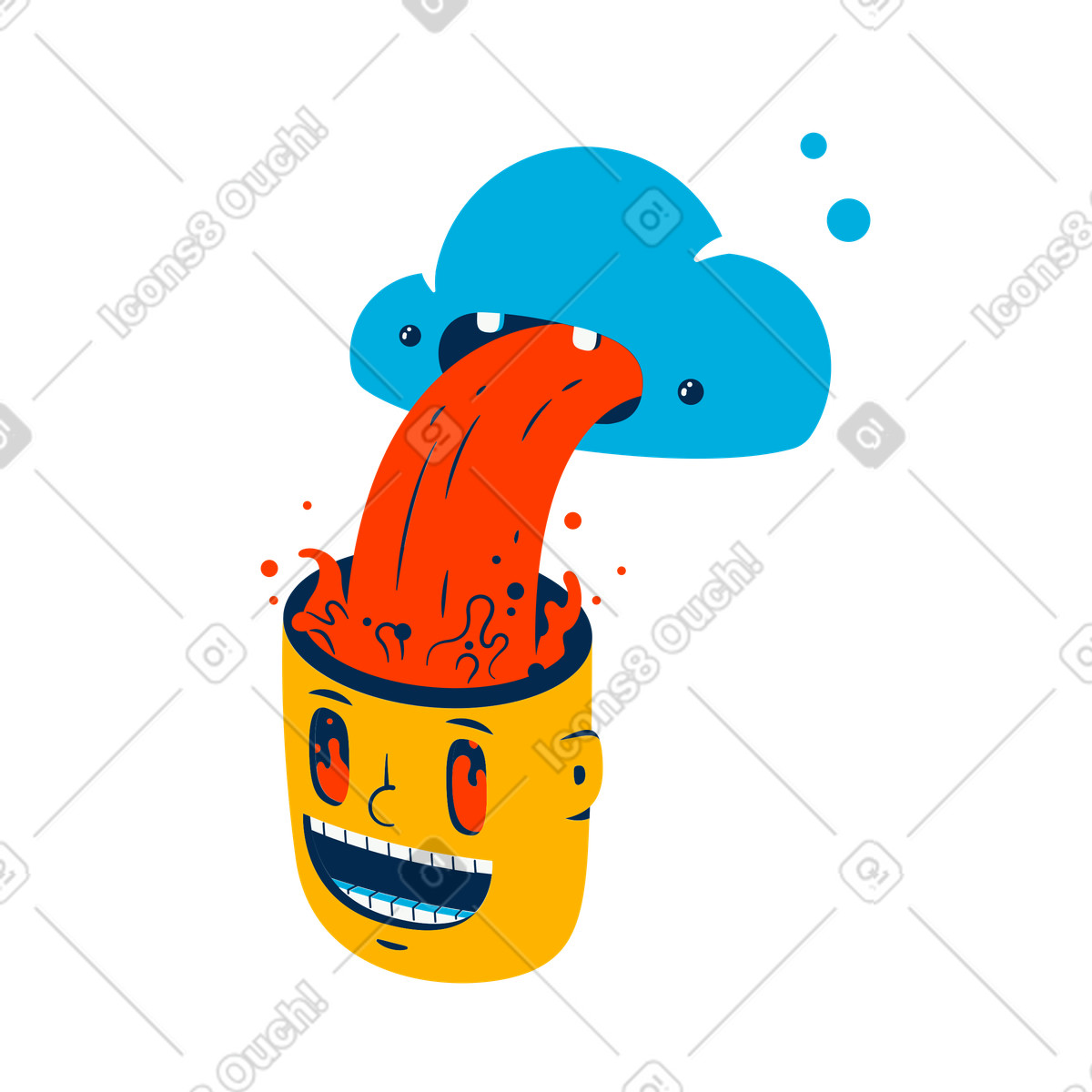 Downloading information from cloud to person illustration in Flame style download in PNG, SVG