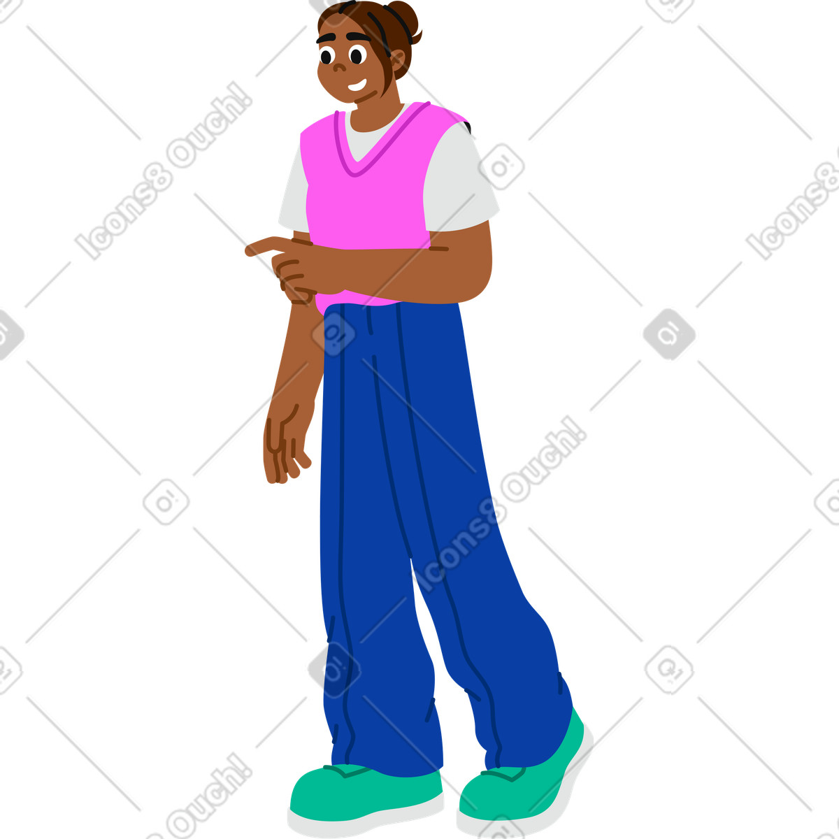 Illustration Jeune femme montrant quelque chose dans le style Active à télécharger aux formats PNG, SVG
