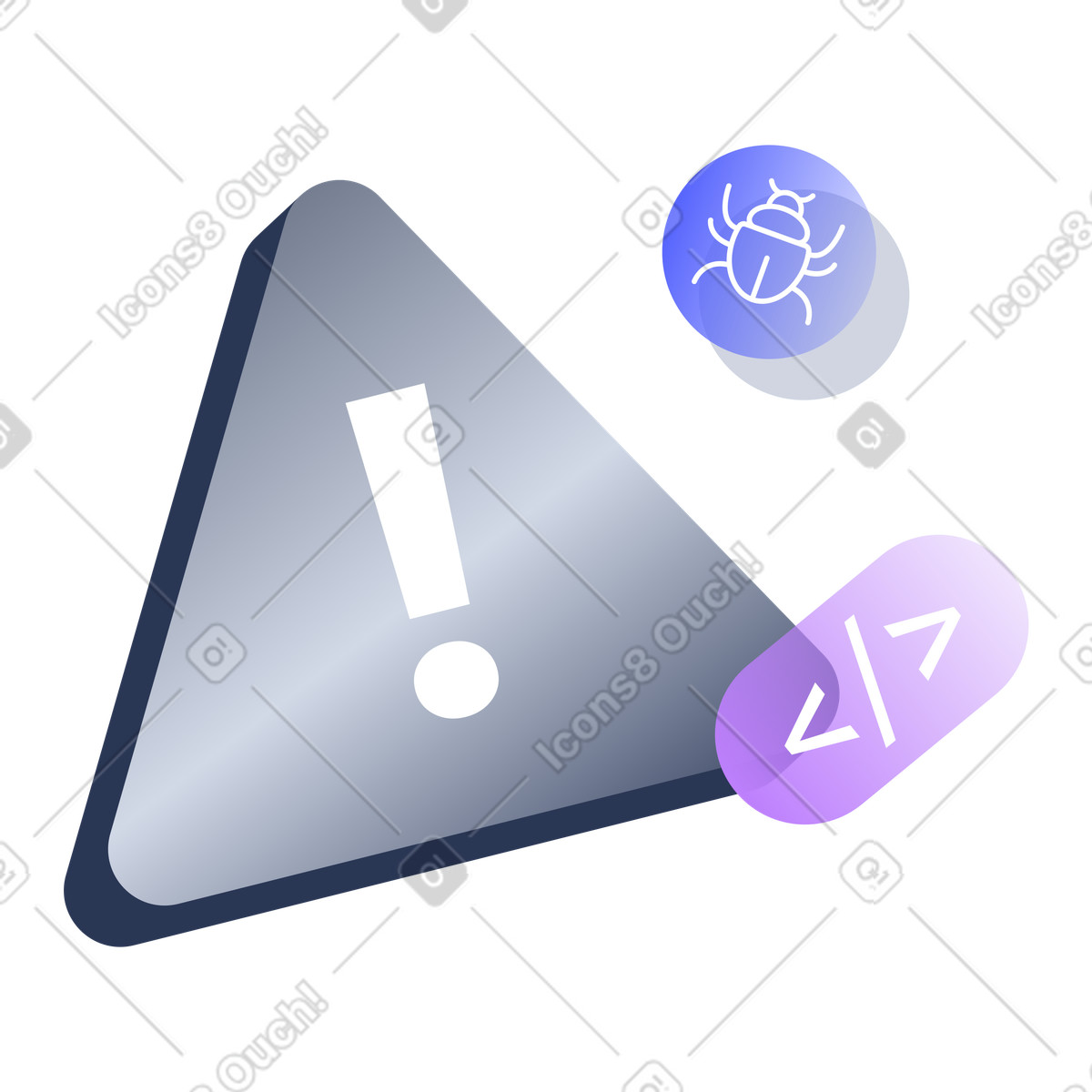 Code Error Warning and Bug Alert, Critical Coding Issue Notification, Software Debug Alert illustration in Lucent style download in PNG, SVG