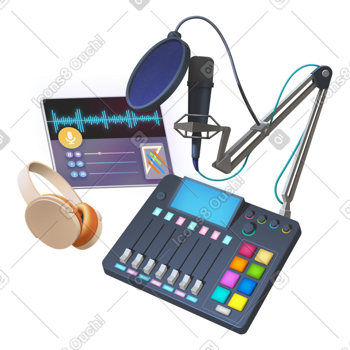 Ilustración Podcast equipment for recording studio en estilo Props a descargar en PNG y SVG