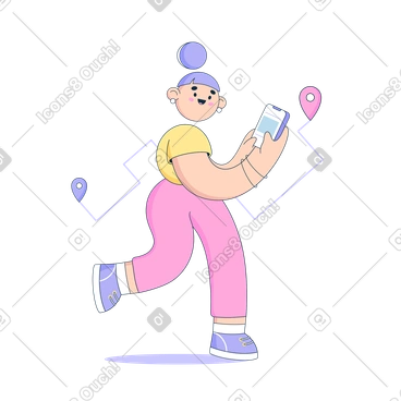 Woman with a phone follows a GPS navigator PNG, SVG