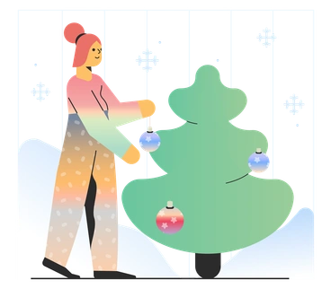 A woman decorating a Christmas tree - Marginalia style illustration
