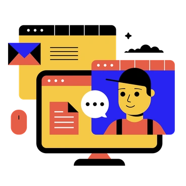 A person communicating through a computer screen - Flat style illustration