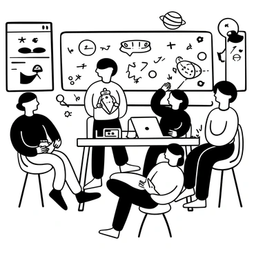 A classroom filled with students of diverse ethnic backgrounds, both girls and boys, actively participating in various STEM activities. One girl is experimenting with a circuit board at a desk, while a boy next to her is analyzing data on a laptop. Another group of students is gathered around a table, working on a model rocket, with blueprints scattered around them. In the background, a chalkboard displays mathematical equations and scientific diagrams. Various educational posters about space and technology adorn the walls.