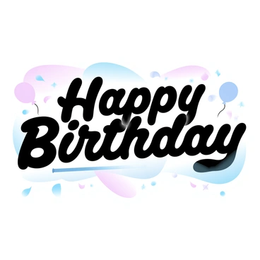 A colorful festive birthday banner with "Happy Birthday" written in large italic text. The background features a gradient of pastel colors, blending from soft pink to light blue, adorned with small illustrations of balloons and confetti scattered throughout. The banner is rectangular and is displayed horizontally, with curved edges for a cheerful appearance. The letters of the text are bold and prominently centered, drawing attention to the festive message.