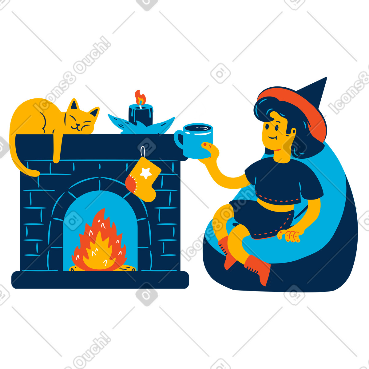 Illustration Soirée d'halloween au coin du feu dans le style Flame à télécharger aux formats PNG, SVG