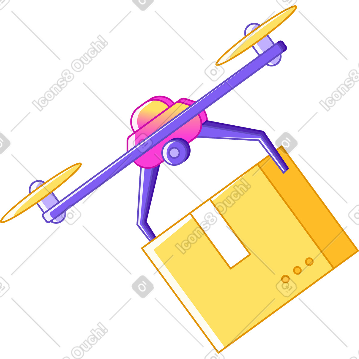 Drone with box illustration in Rainbow style download in PNG, SVG