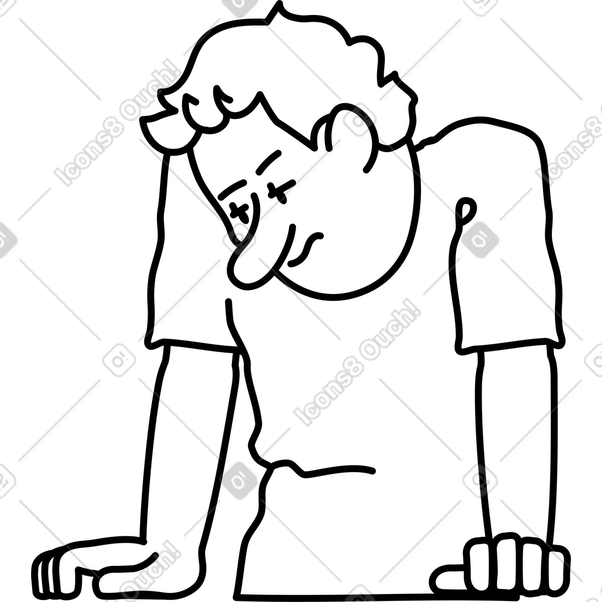 Man bending to look at something illustration in Notes style download in PNG, SVG
