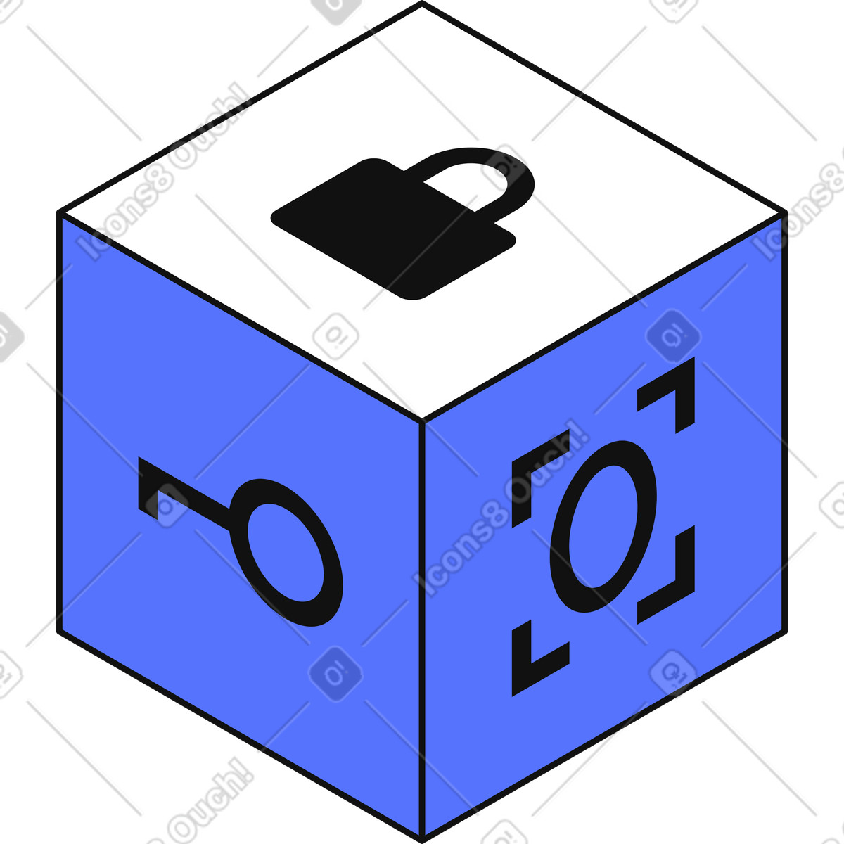 Ilustração de Security cube showing lock key and biometric access control concept em no estilo Main para baixar em PNG, SVG