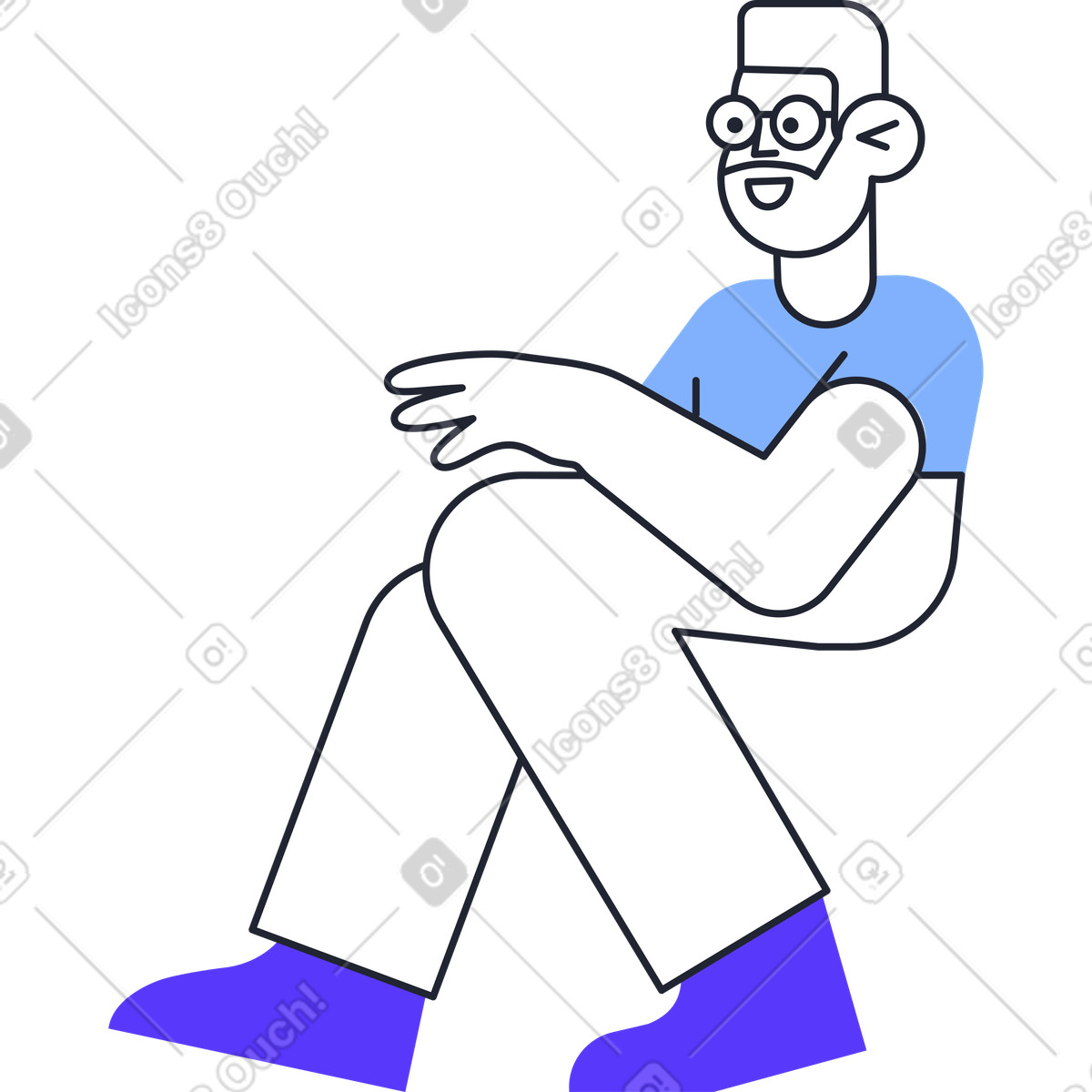 Sitting man illustration in Pablita style download in PNG, SVG