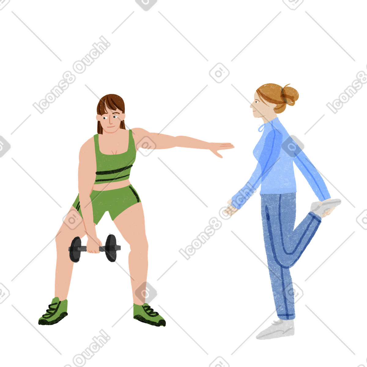 Ilustração de Duas mulheres em roupas esportivas se exercitando no estilo Public para baixar PNG, SVG