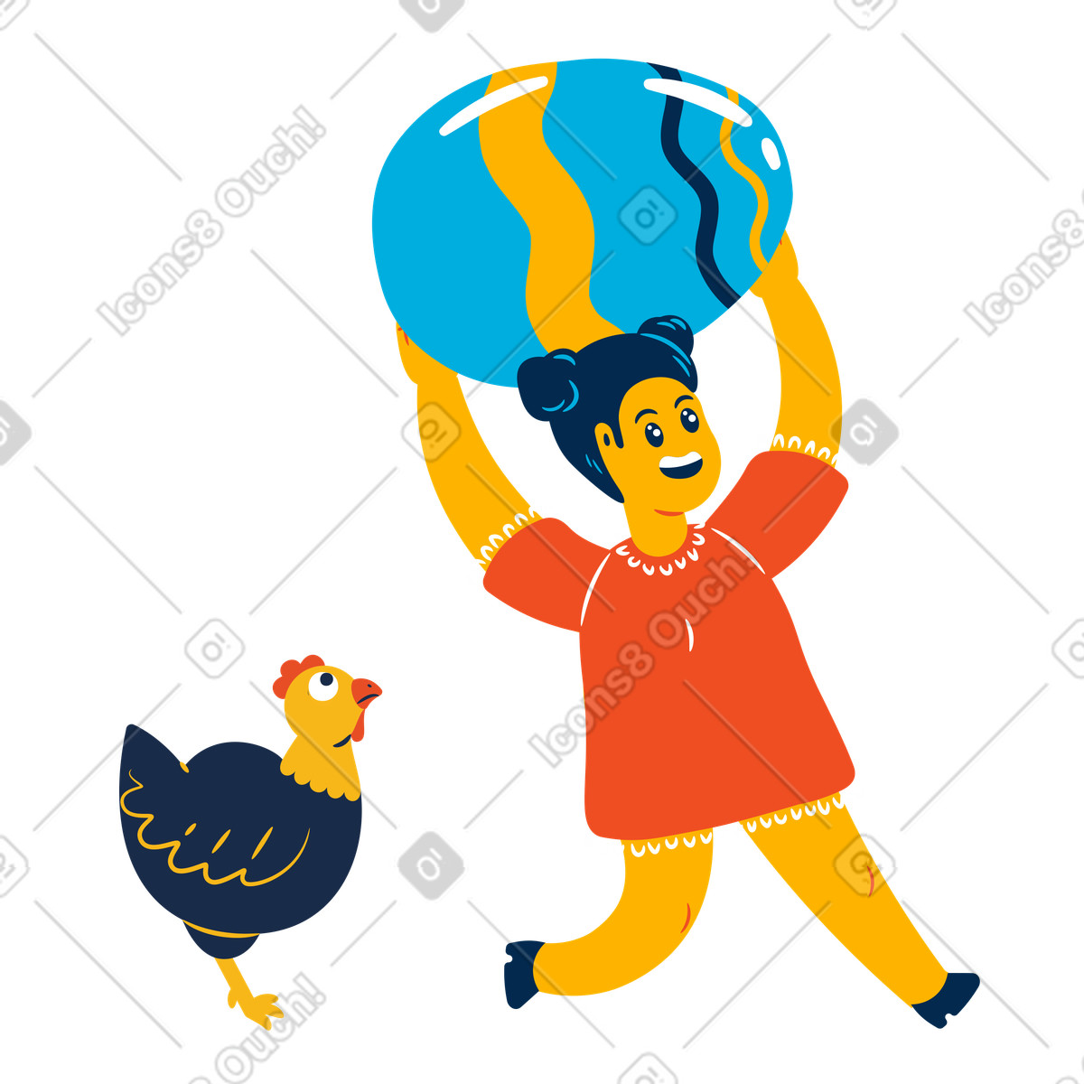 Ilustración Chica encontró un huevo enorme en estilo Flame a descargar en PNG y SVG