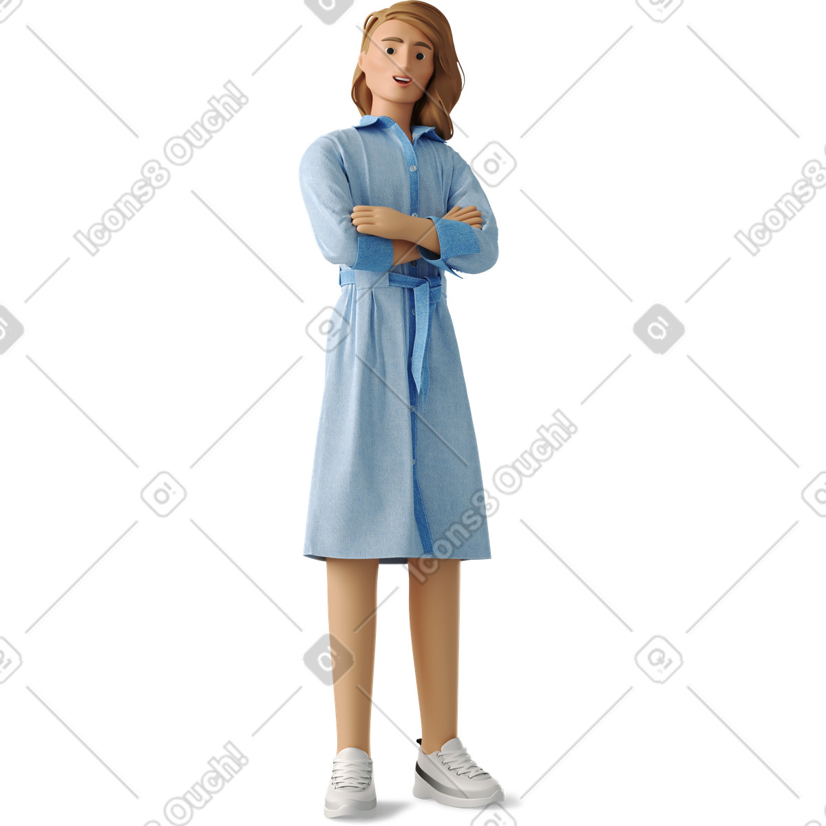 Non-binary person standing with arms folded illustration in 3D Business style download in PNG, SVG