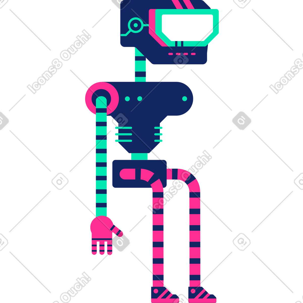 Sitzroboter-Illustration im Cyborg-Stil als Download in PNG, SVG