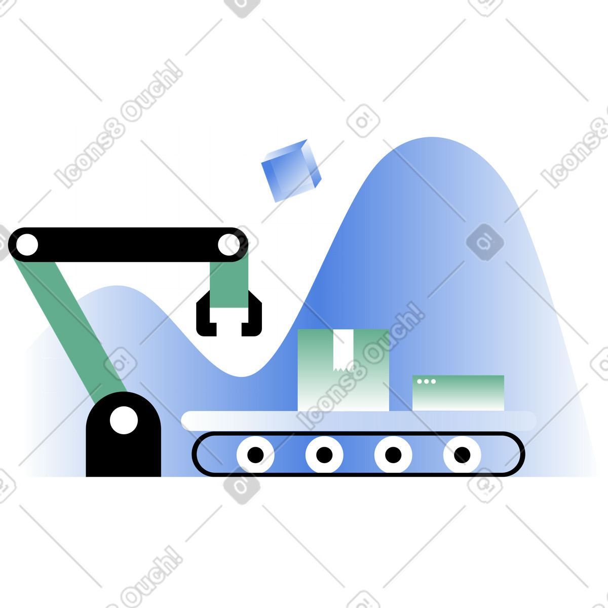 Robotics and automation for manufacturing illustration in PNG, SVG