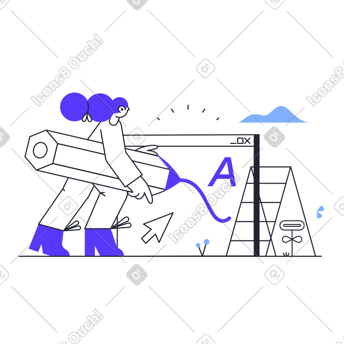 Designer sketching website layout, Web development and design process animated illustration in Pablita style download in GIF, Lottie (JSON), AE