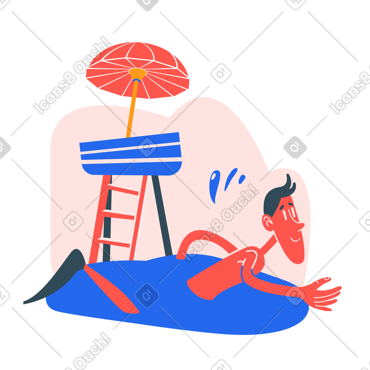 Man swimming in a public pool illustration Kingdom style download PNG, SVG