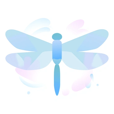 A large dragonfly made entirely of geometric shapes is positioned in the center of the image. Its wings are composed of overlapping triangles and quadrilaterals, displaying a gradient of pastel colors that blend softly into one another. The body of the dragonfly features a series of rectangles and circles, elegantly arranged to create a streamlined appearance. The background is filled with subtle geometric patterns that complement the dragonfly, enhancing the overall visual composition without detracting from the main subject.