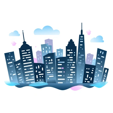 A city skyline at night features tall skyscrapers with illuminated windows reflecting various gradient pastel colors. The buildings vary in height and architecture, creating an impressive urban silhouette. A dark sky serves as the backdrop, enhancing the glow of the lights. Soft clouds drift above the skyline, softly lit by the city lights. The overall atmosphere is vibrant and dynamic, showcasing the lively essence of the city at night.