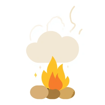 A cloud being toasted like a marshmallow over a tiny campfire