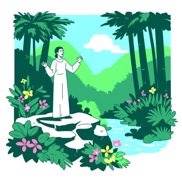 A sermon being preached in a lush rainforest environment, with nature as the backdrop