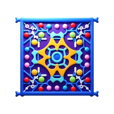A digital tapestry featuring a complex pattern composed of interconnected geometric shapes and intricate symbols. The shapes vary in size and color, creating a vibrant visual network. The background is a gradient that enhances the depth of the tapestry, while the symbols are seamlessly integrated into the design, adding layers of meaning and detail.