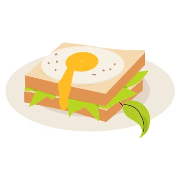 A sandwich with two slices of toasted brown bread. On the bottom slice, there are several green avocado slices arranged neatly. A sunny-side-up fried egg sits on top, with the bright yellow yolk slightly broken, allowing golden yellow to ooze down the sides of the sandwich. The sandwich is garnished with a sprinkle of salt and pepper, and a few fresh green leaves are placed alongside it on a simple white plate.