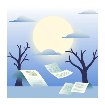 A moonlit night sky is illuminated by a large, glowing full moon, casting a silver light across the landscape. Below, a gentle breeze stirs the air, causing several white invoices to flutter and swirl, resembling bat wings in flight. The invoices are partially illuminated by the moonlight, displaying printed text and figures on their surfaces. Dark silhouettes of leafless trees stand in the background, their branches reaching up towards the sky. A few scattered clouds drift across the moon, adding depth to the night scene.