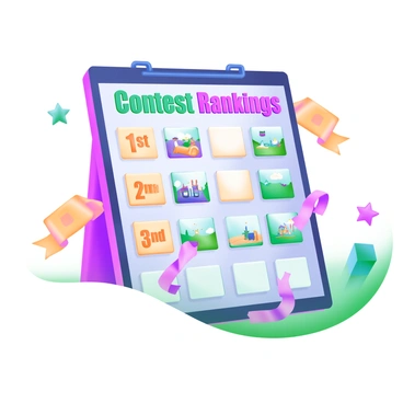 A scoreboard showing the rankings of different illustrations in a contest