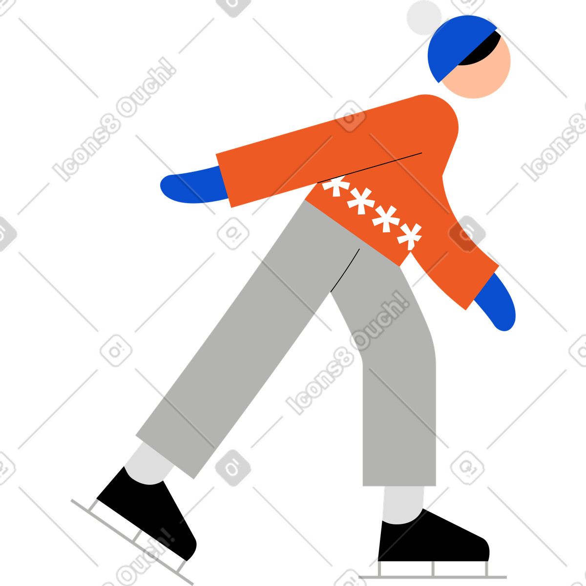 Young man ice skating illustration in Tiny style download in PNG, SVG