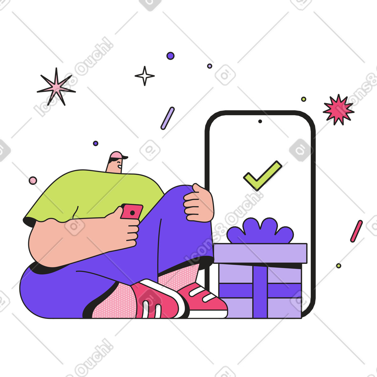 Customer received package from online store, Mobile shopping delivery-Illustration im Dazzle-Stil als Download in PNG, SVG