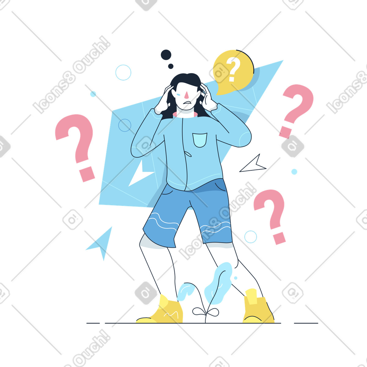 Frau verwirrt durch einige fragen-Illustration im Work Hard-Stil als Download in PNG, SVG