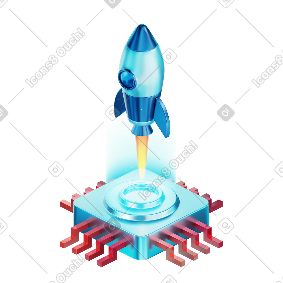 Ilustración animada Lanzamiento de cohete que representa una startup en estilo 3D Glare a descargar en GIF, Lottie (JSON), AE