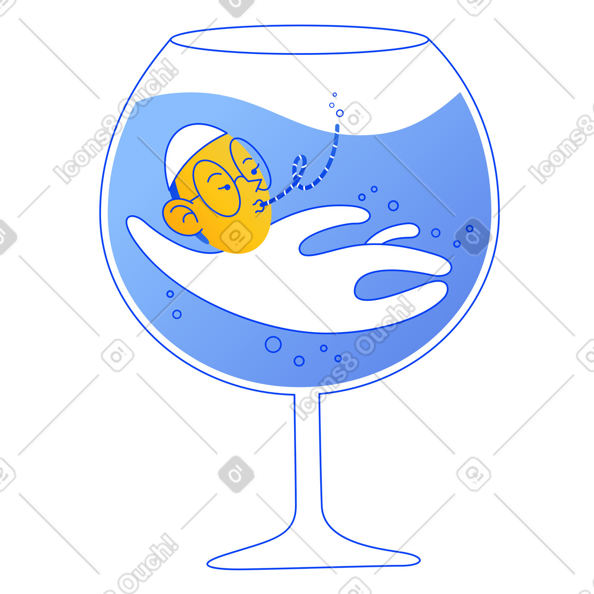 Buddy スタイルの コップの水の中で泳ぐキャラクター のイラストをPNG、SVG形式でダウンロード