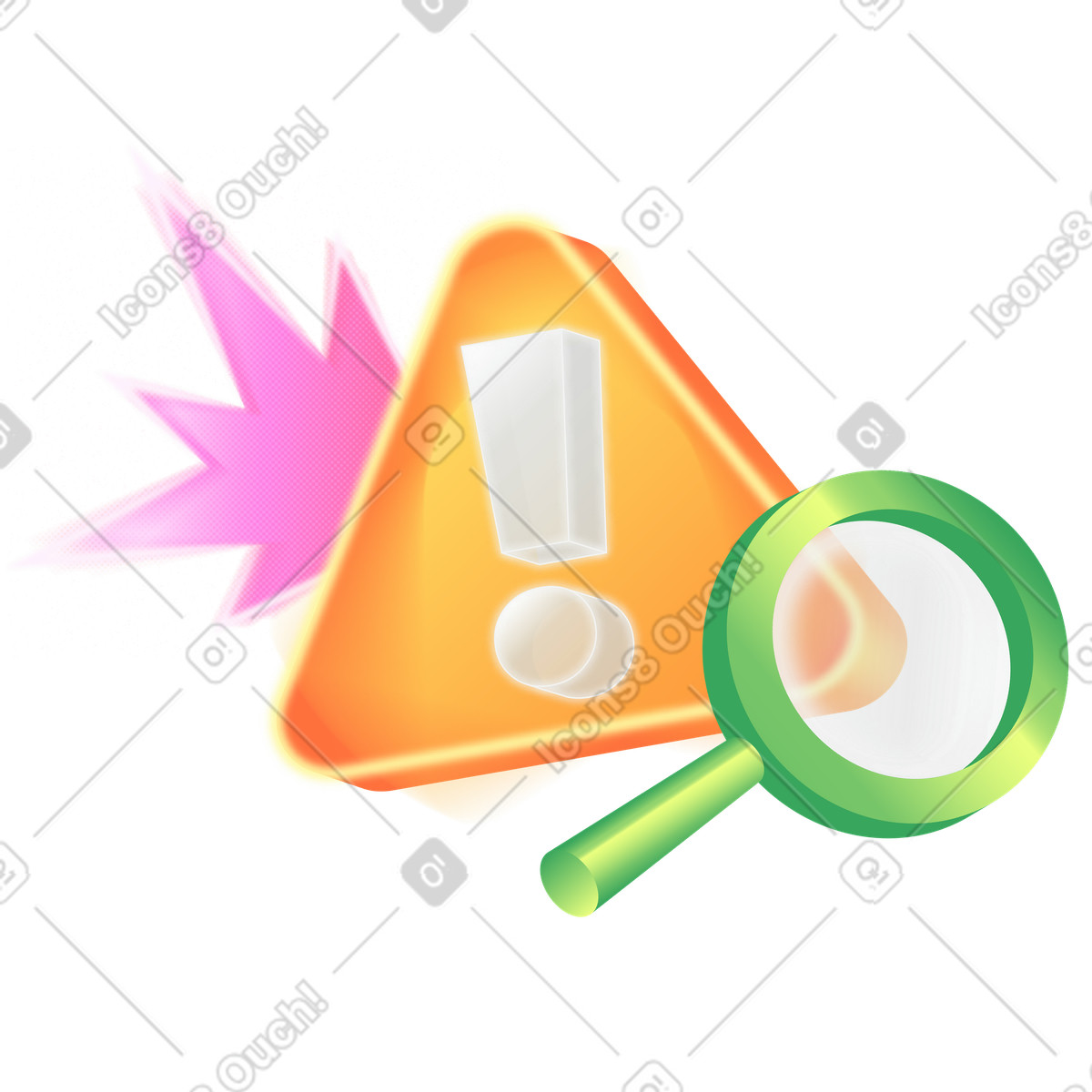 Warning sign with magnifying glass illustration in PNG, SVG